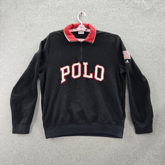 Polo Ralph Lauren Other - Polo Ralph Lauren Men Sweatshirt M Black Fleece USA Flag Embroidered Logo